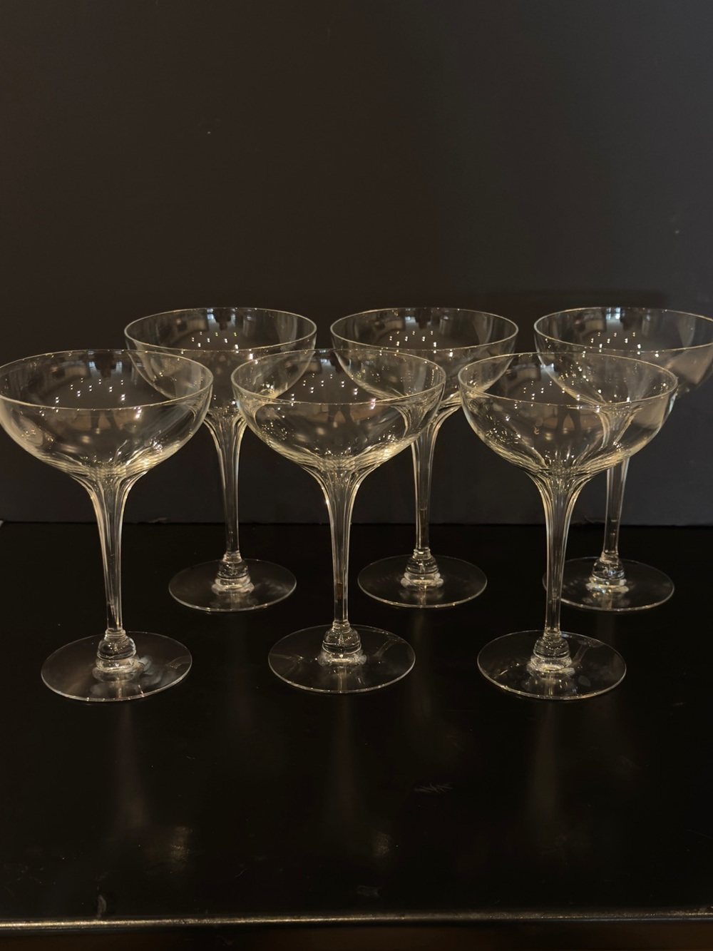 6 Vintage Hollow Stem 6” Coupe Champagne Tall Sherbet Crystal Glasses Set of 6